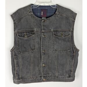 Vtg 90s Gitano First Class Denim Vest Gray Off Black Mens Unisex XL Distressed